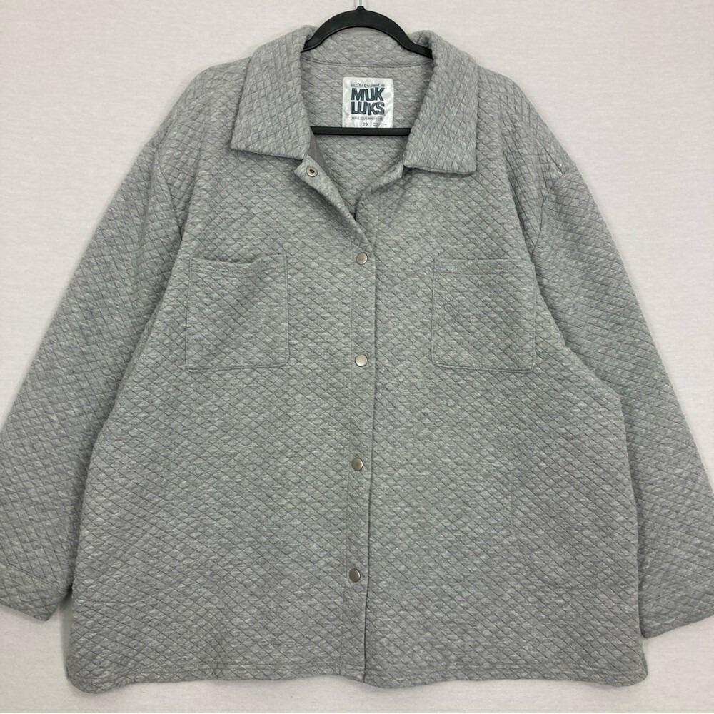 Muk Luks Light Gray‎ Quilted Snap Button Side Slit Lightweight Jacket 2X